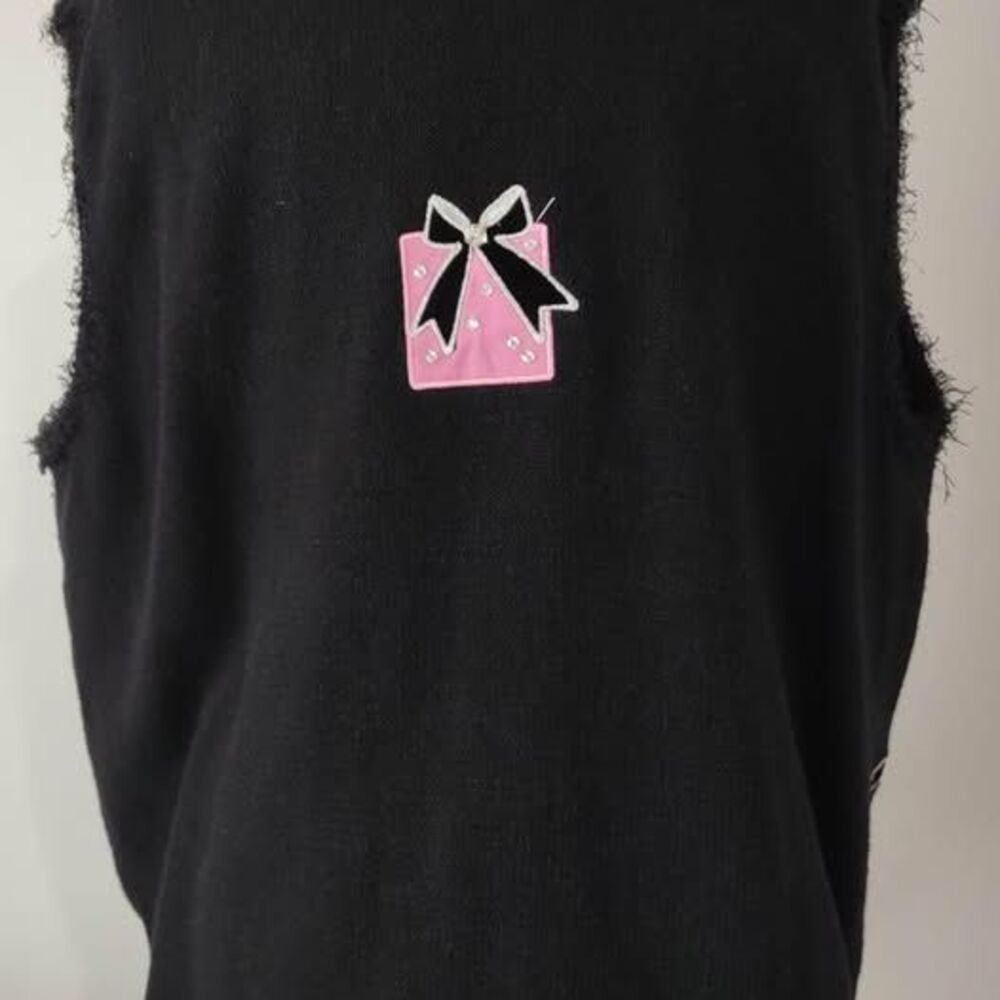 2X Mandal Bay Vintage Sweater Vest Cardigan Black Gift Full Zip 25”pit-pit C5276 - Picture 2 of 7
